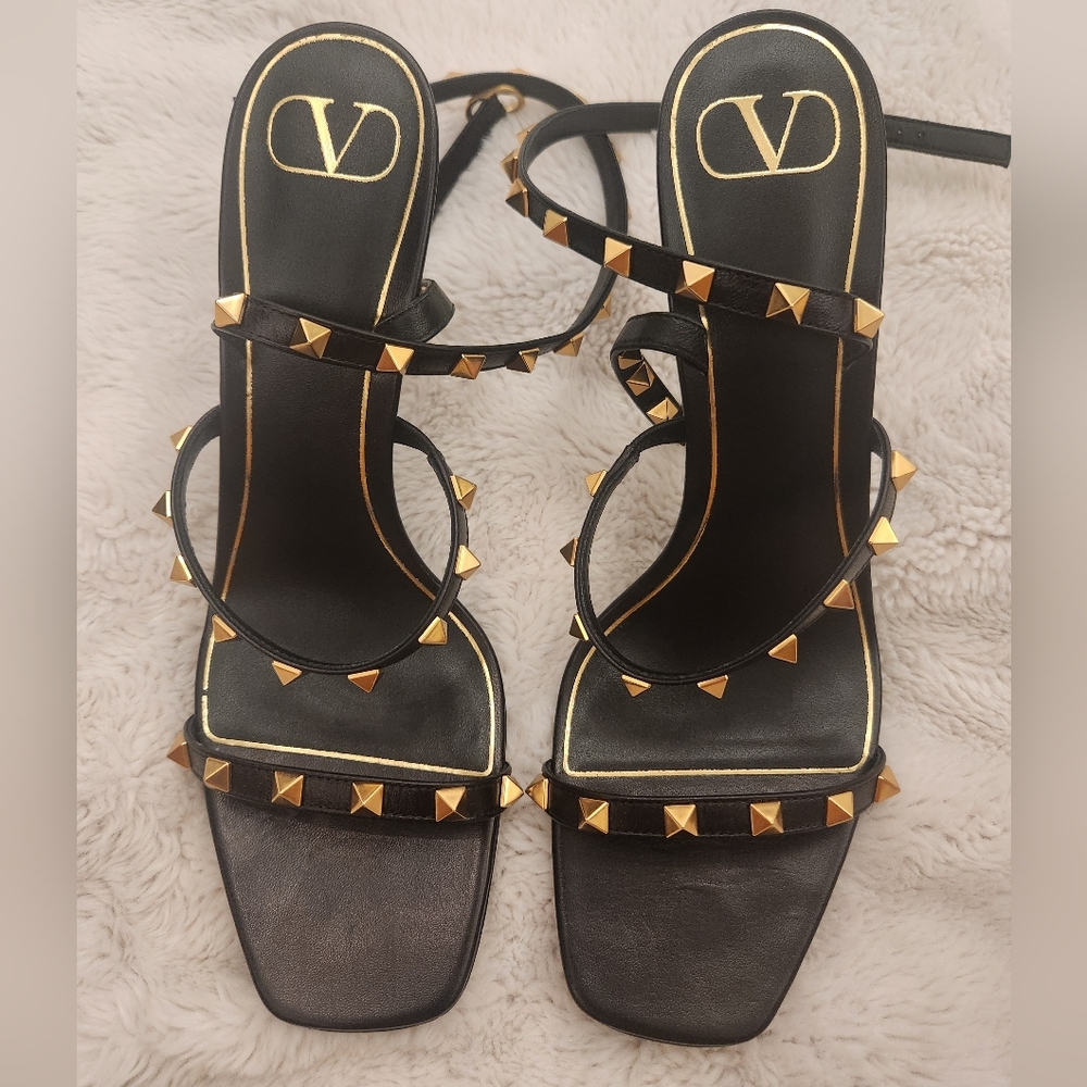 Valentino Black and Gold Studded Heels